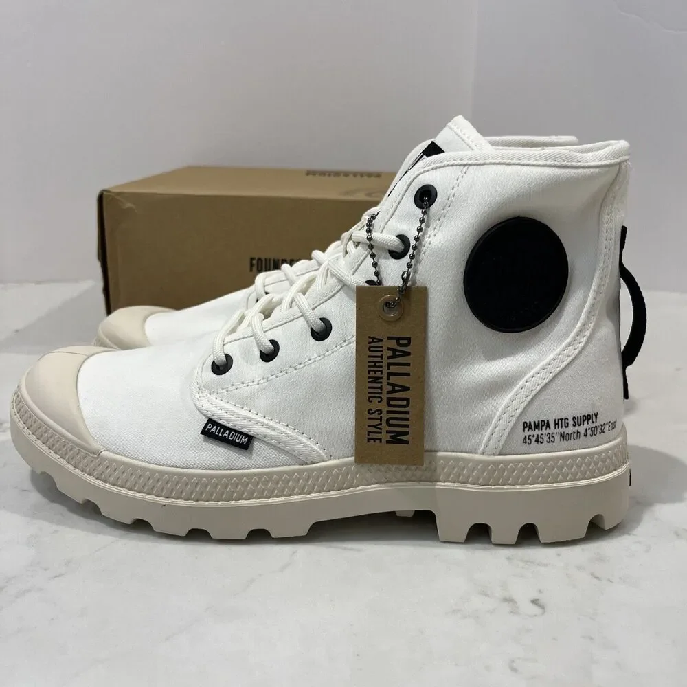 Palladium Pampa HI Htg Supply Star‎ White Combat Boots M 8 , W 9.5 Canvas NEW